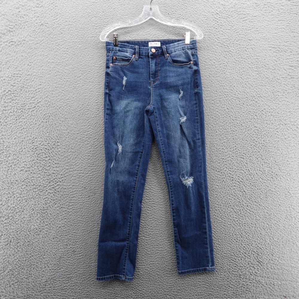 Nicole Miller Soho High Rise Slim Straight Jeans Size 4 Blue Distressed Denim